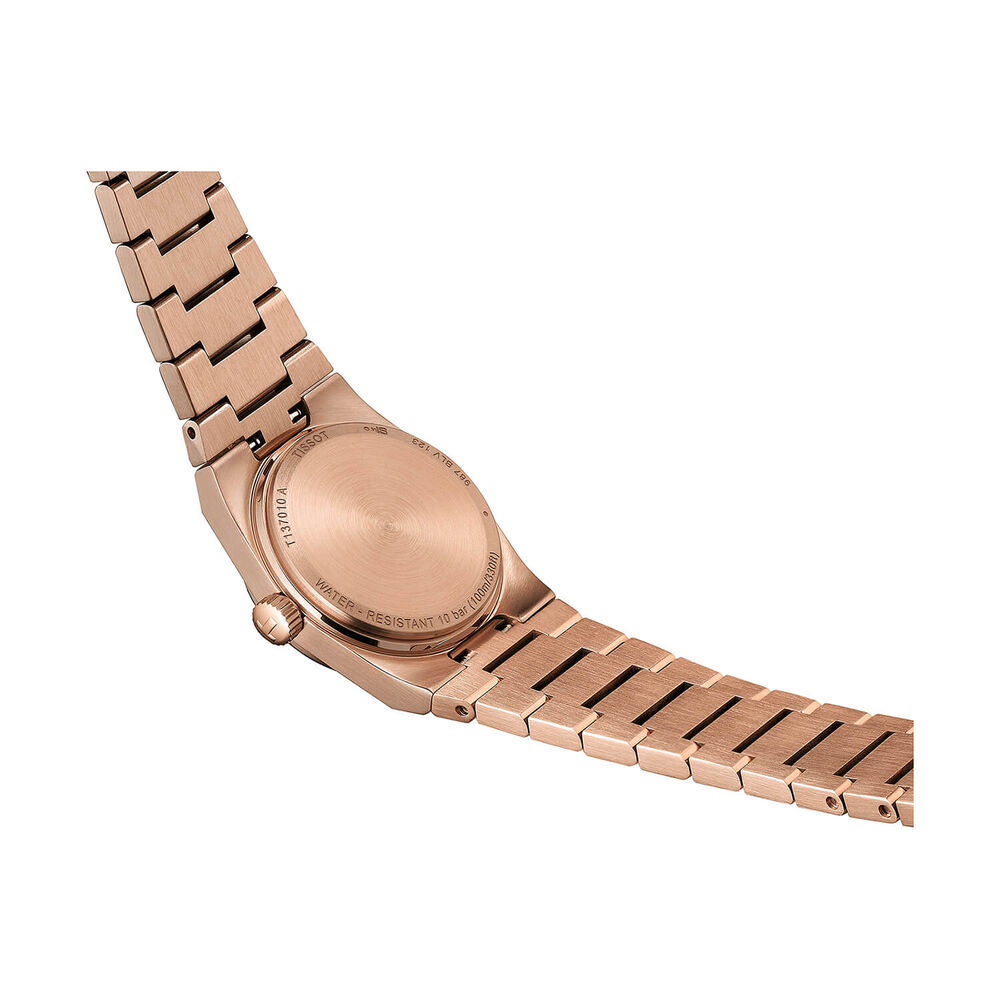 Tissot PRX Quartz 25mm Rose Gold Dial Diamond Dots Gold PVD Stainless Steel Bracelet Watch image number 2