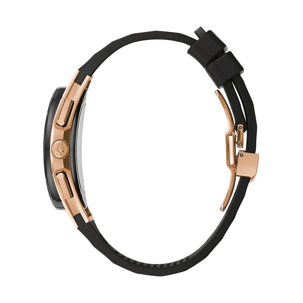 Bulova CURV 44mm Black Dial Rose Gold Tone Steel Case Rubber Strap Watch image number 2