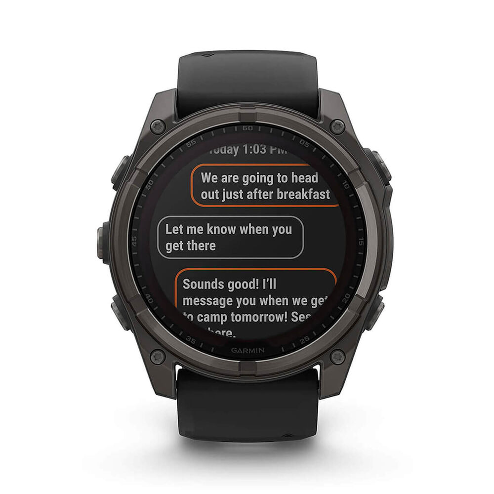 Garmin fenix&reg; 8 Solar 51mm Carbon Grey DLC Titanium Case Black Pebble Gray Silicon Strap Watch