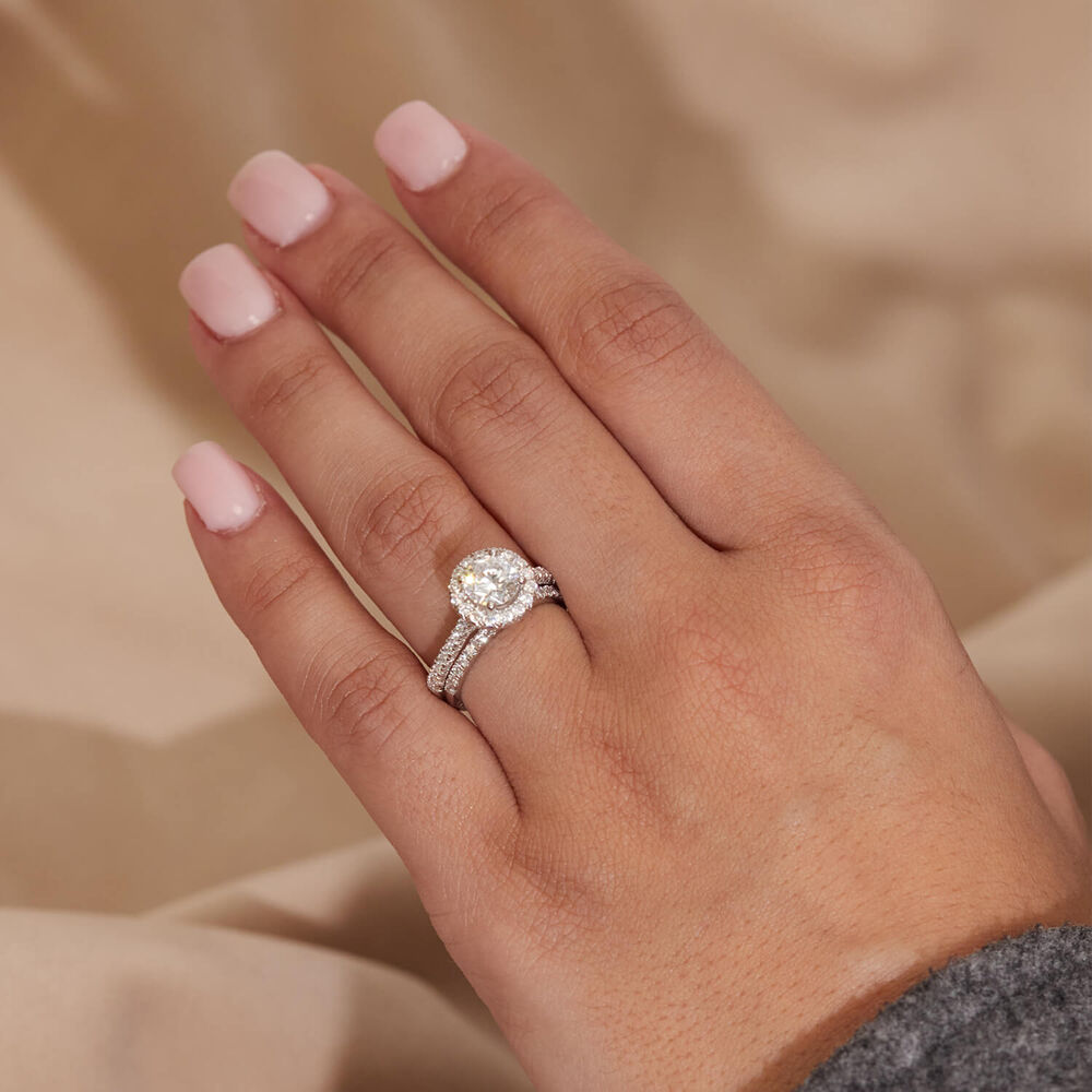 Born Platinum 1.40ct lab Grown Round Halo & Diamond Sides Ring image number 11