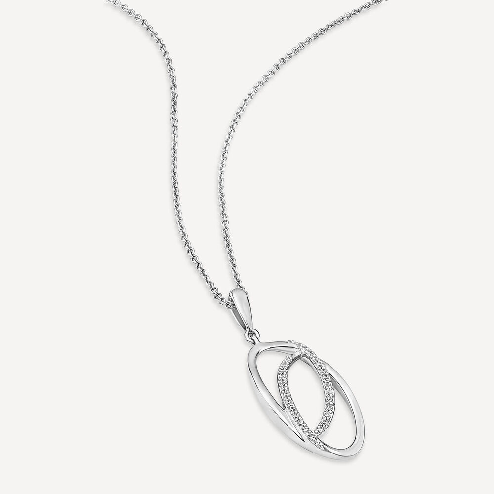 9ct White Gold 0.08ct Diamond Set Double Oval Pendant image number 2