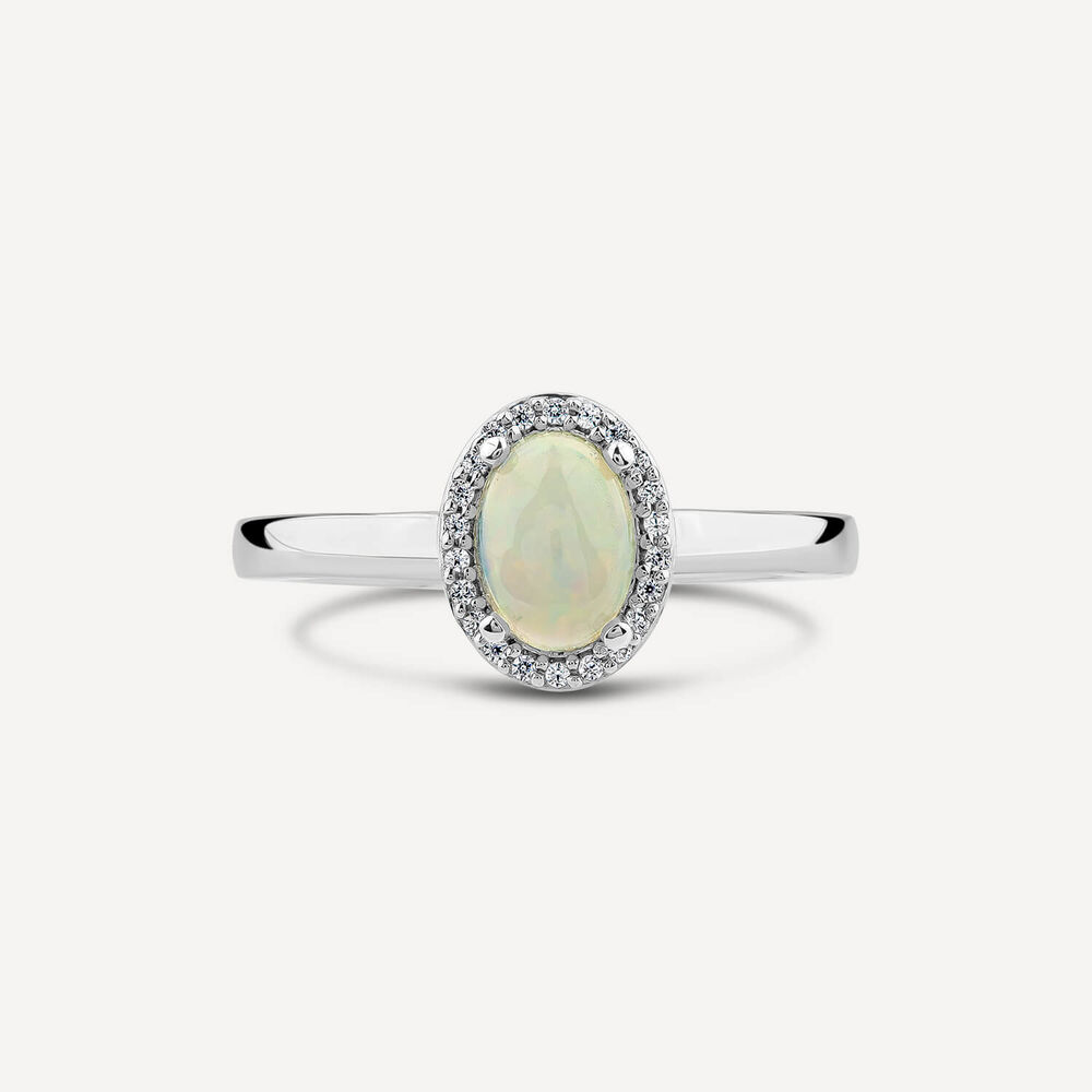 9ct White Gold 0.06ct Opal & Diamond Halo Ring