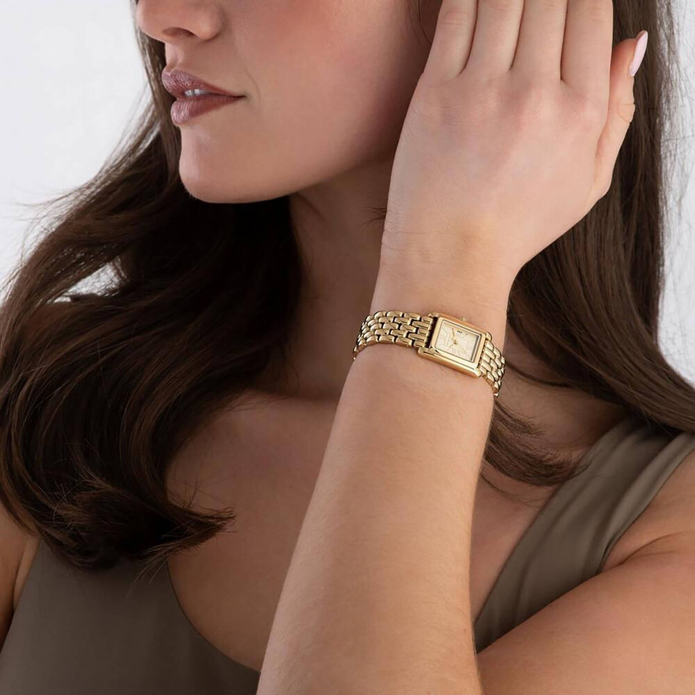 Michael Kors Petite Essex 20x27mm Gold Dial Yellow Gold Tone Stainless Steel Bracelet Watch