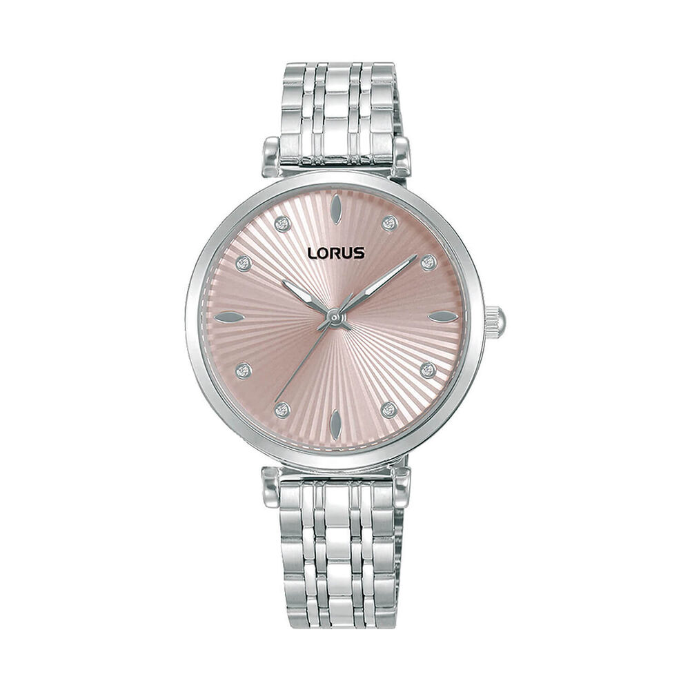Lorus Quartz Ladies 32mm Pink Dial Steel Bracelet Watch image number 0