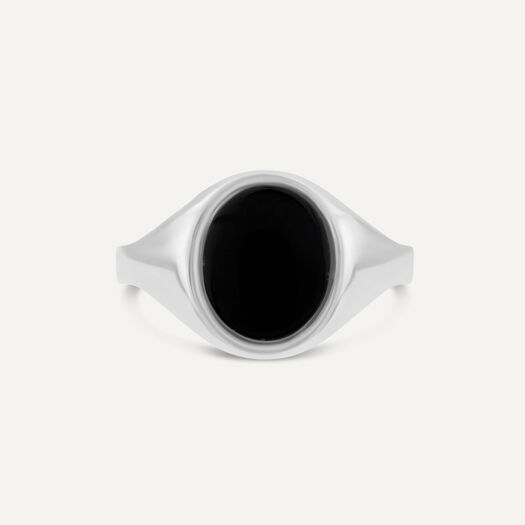 Sterling Silver Oval Onyx Set Signet Mens Ring