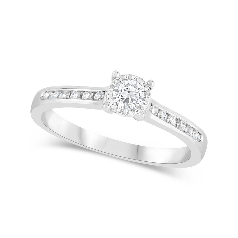 18ct White Gold Illusion Set Solitaire 0.25ct Diamond with Channel Diamond Shoulders Ring