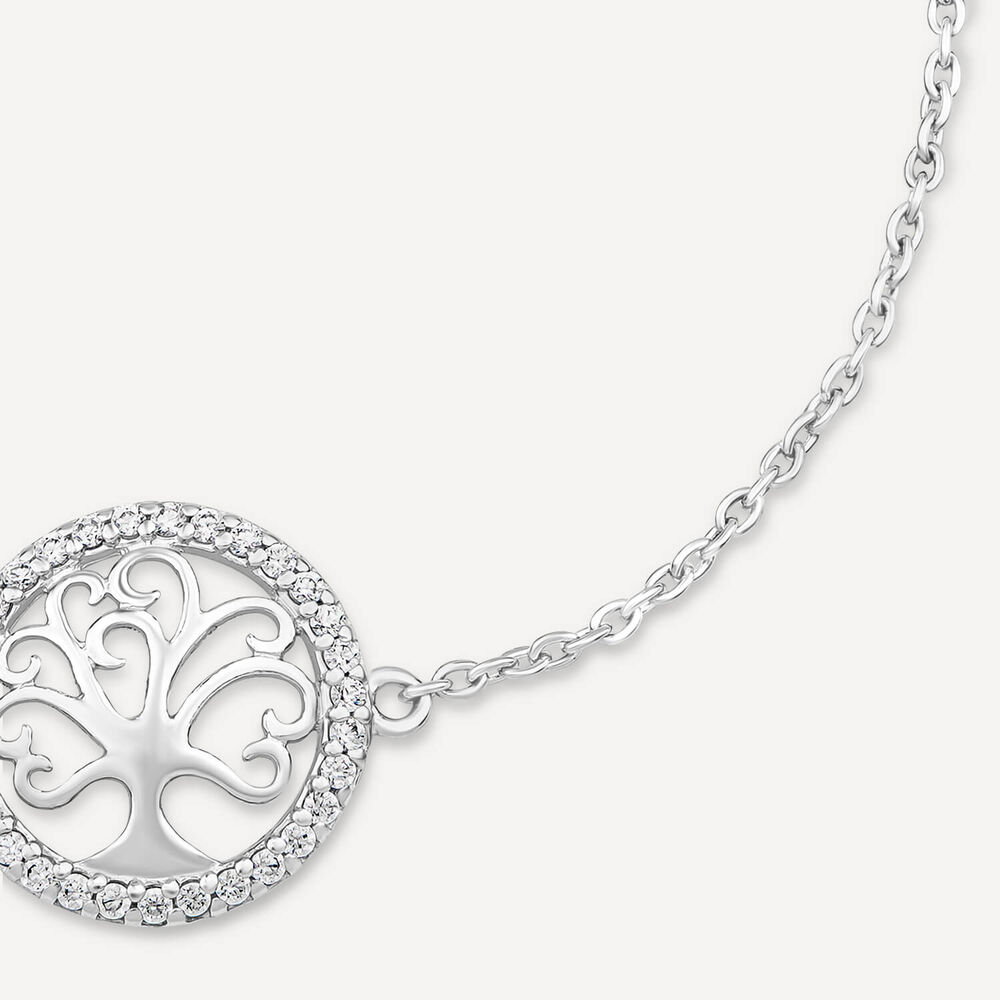 Sterling Silver Cubic Zirconia Tree of Life Chain Bracelet