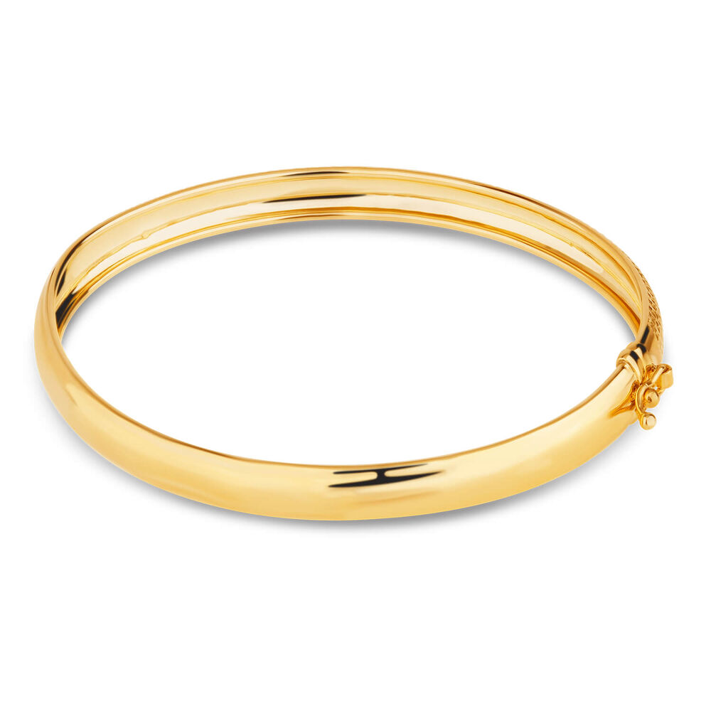 9ct Yellow Gold Diamond Cut Textured Cuff Bangle image number 1