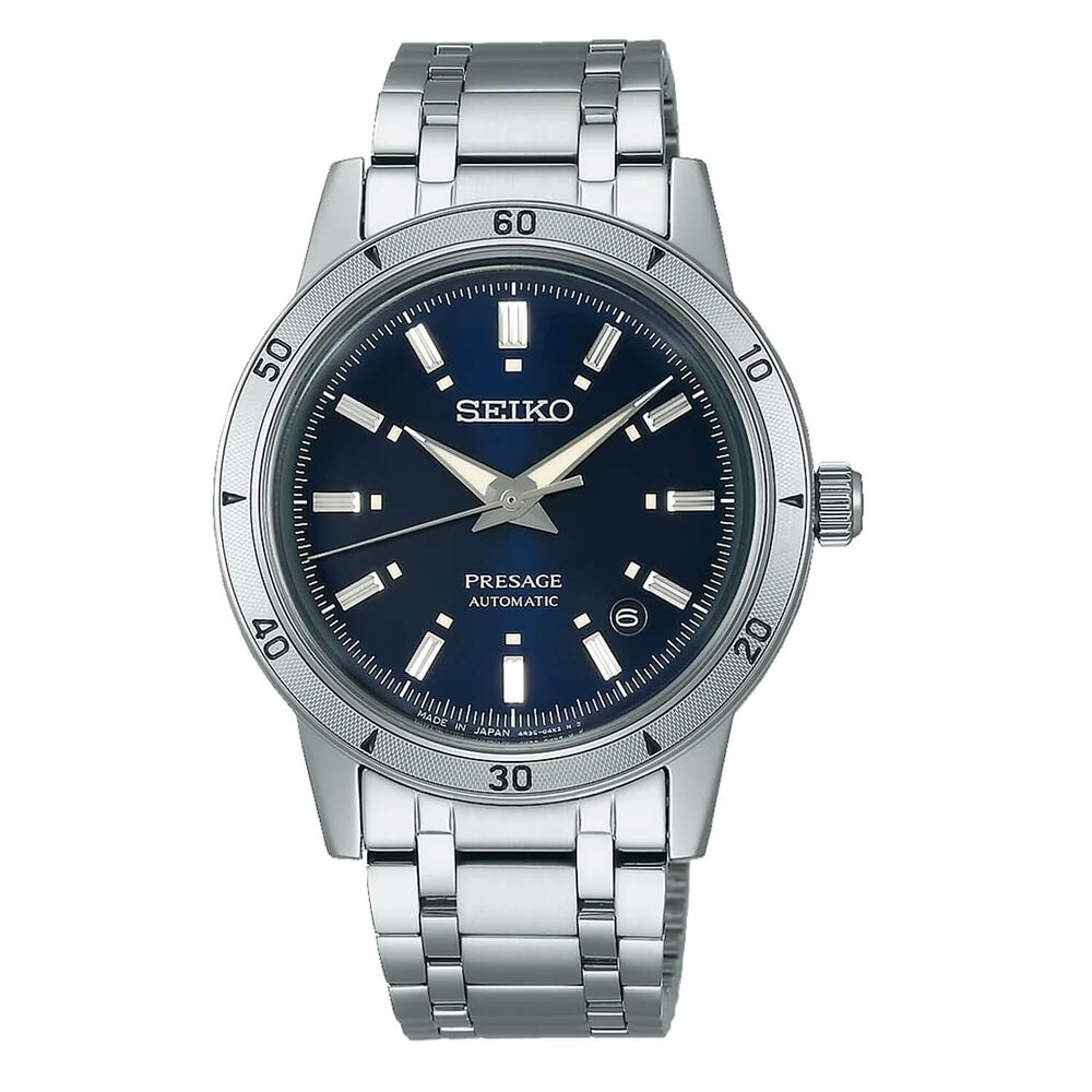 Seiko Presage Style 60's 39.5mm Navy Blue Dial Steel Bracelet Watch image number 0