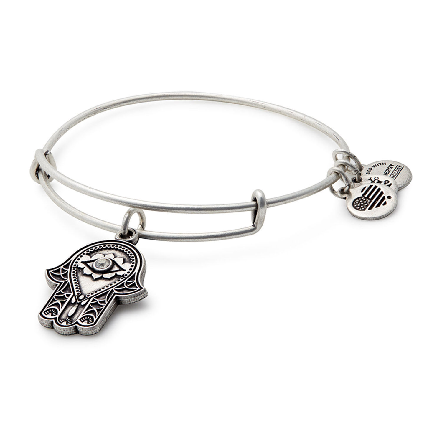 Alex and Ani Rafaelian Silver Hand Of Fatima Charm Bangle