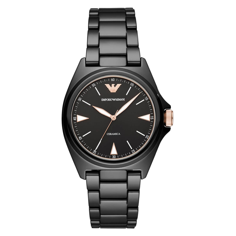 Emporio Armani Nicola Black Dial Ceramic Bracelet 40mm Mens Watch