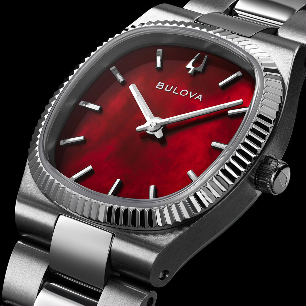 Bulova Super Seville Mini 25mm Red Dial Stainless Steel Bracelet Watch