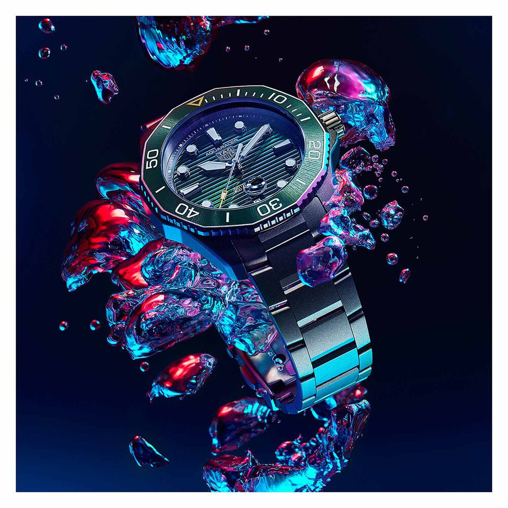TAG Heuer Aquaracer 43mm Green Dial Green Bezel Titanium Case Bracelet Watch image number 7