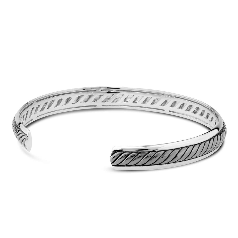 Sterling Silver Rhodium Plated 7.2mm Mens Twist Cuff Bangle image number 1