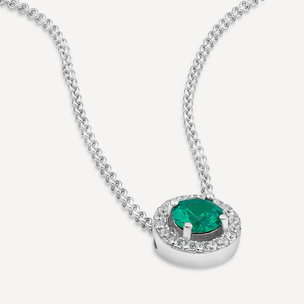 Sterling Silver Green Centre Stone & Cubic Zirconia Halo Pendant image number 3