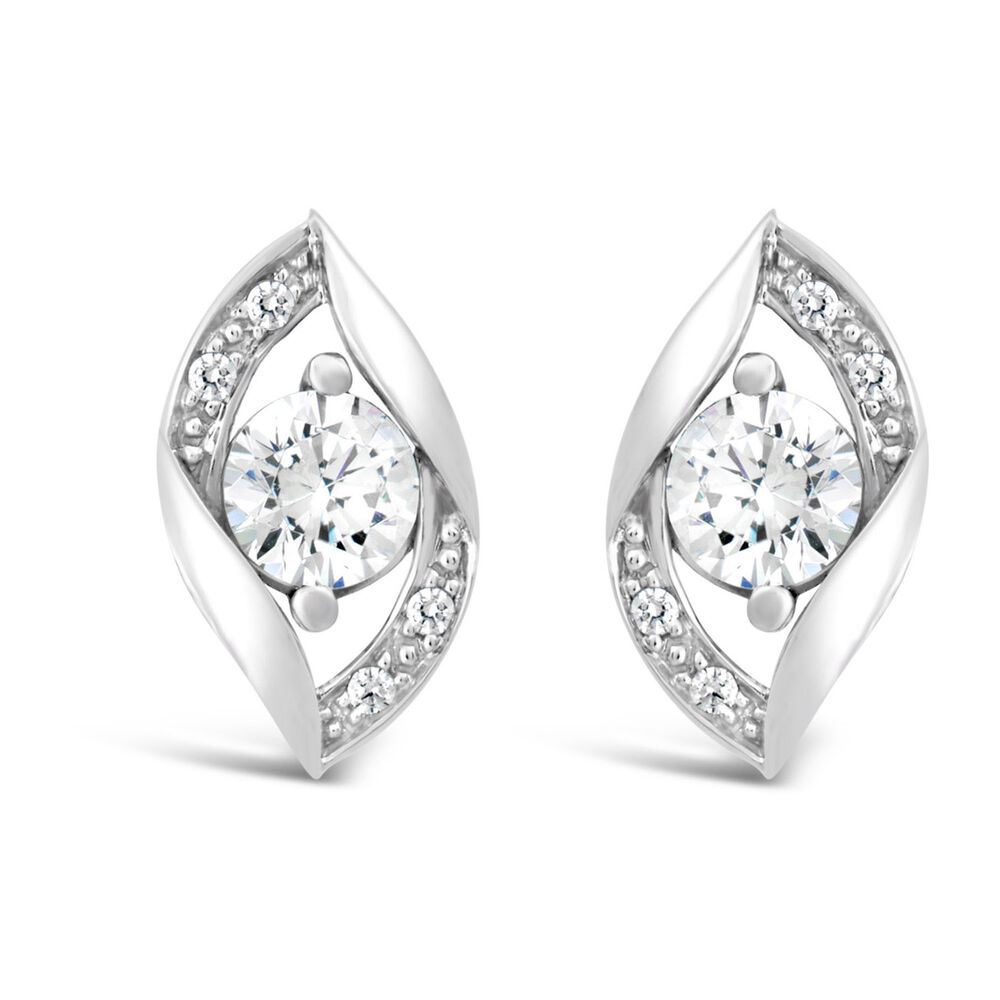 9ct White Gold Open Twist Marquise & Pavé Cubic Zirconia Earrings image number 0