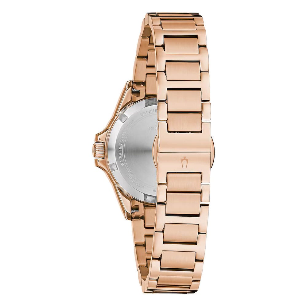 Bulova Marine Star Diamond 32mm White Dial Rose Gold Tone Stainless Steel Bracelet Watch image number 2