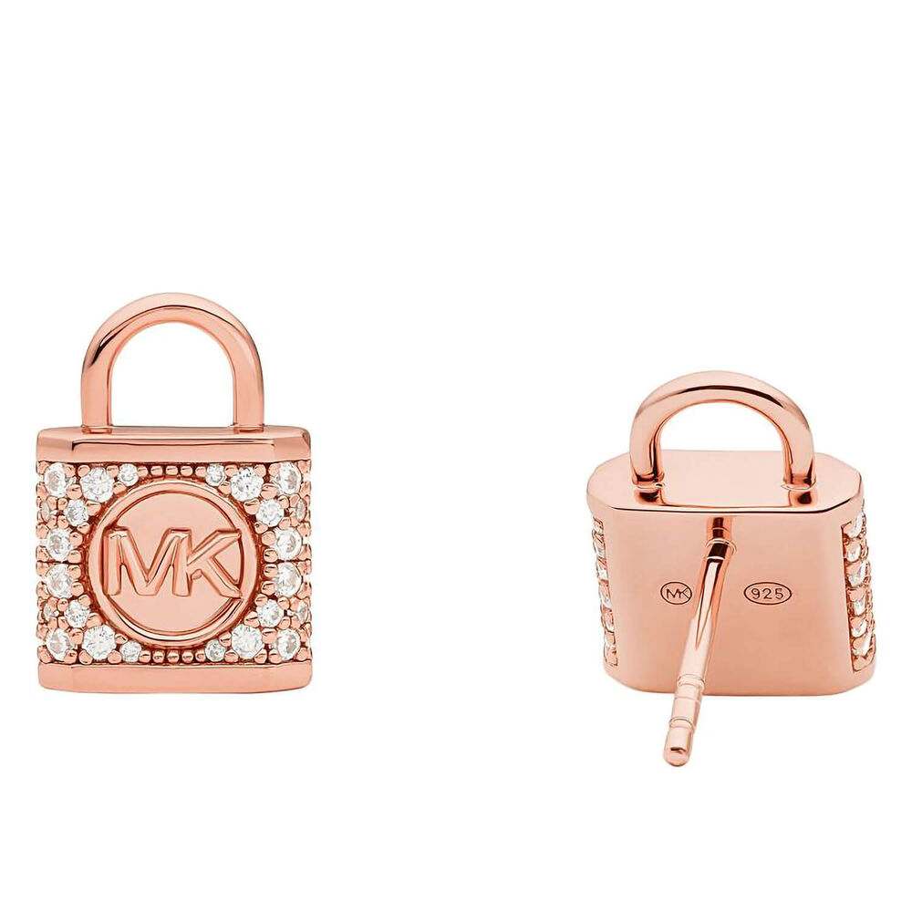 Michael Kors Rose Gold Plated Lock Stud Earrings image number 2