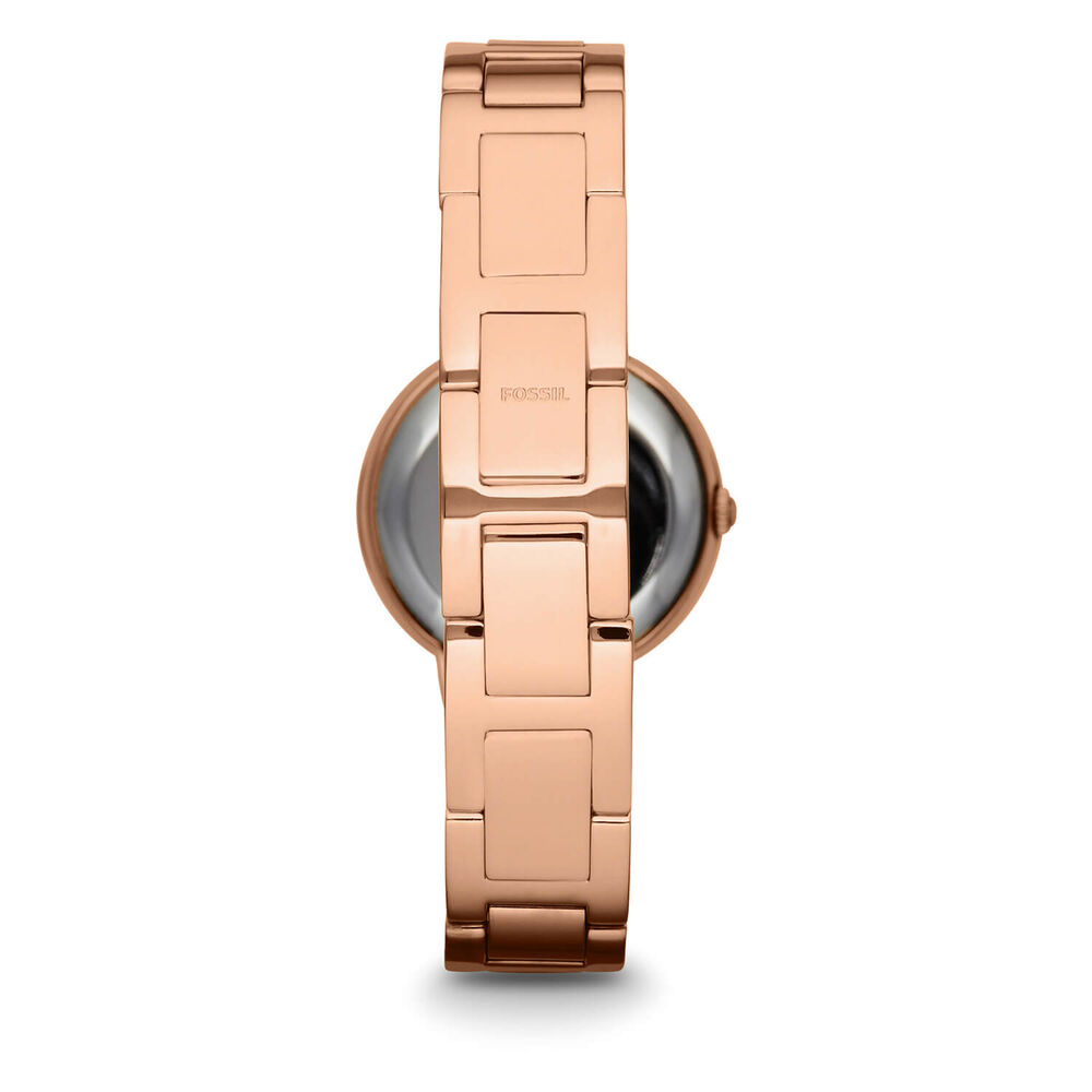 Fossil Virginia 28mm White Dial Rose Gold IP Case Bracelet Watch image number 6