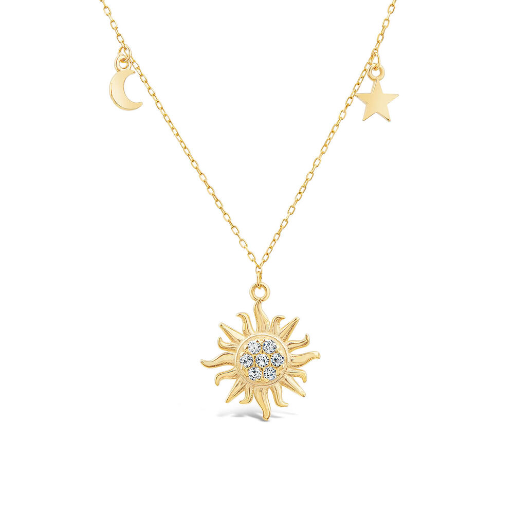 9ct Yellow Gold Cubic Zirconia Sun & Moon & Star Drop Pendant image number 0