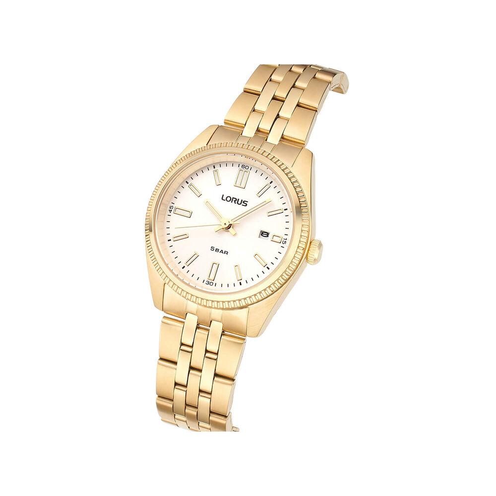 Lorus Quartz Ladies 30mm White Dial Gold Tone Steel Bracelet Watch image number 1