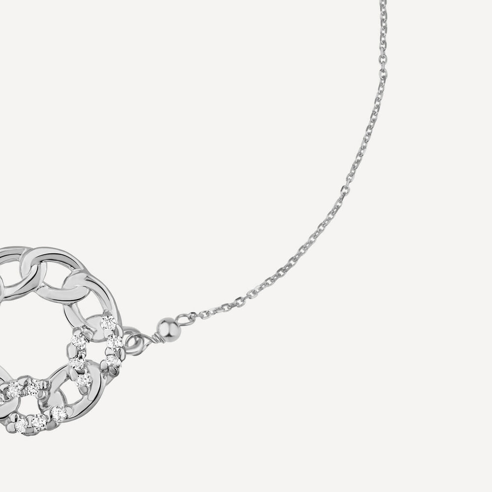 9ct White Gold Cubic Zirconia Set Curb Circle Chain Bracelet