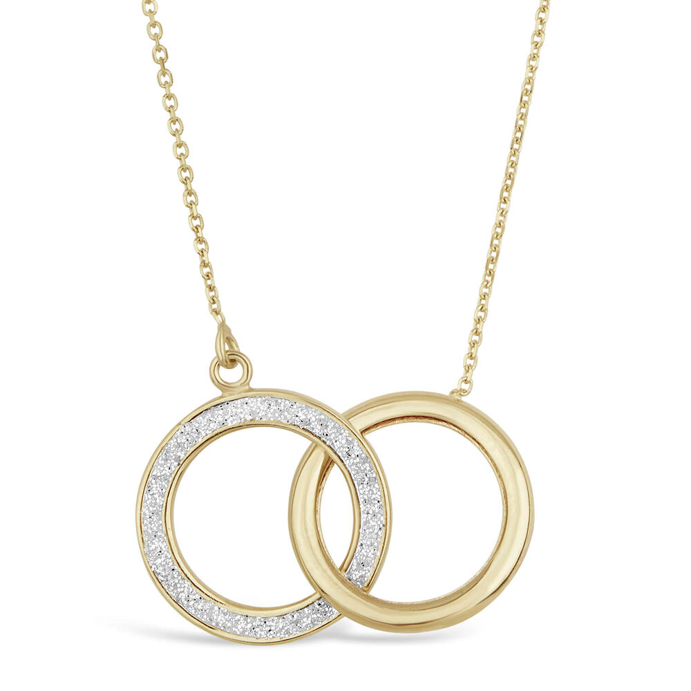 9ct Gold Plain and Glitter Interlocking Circle Necklace (Chain Included)