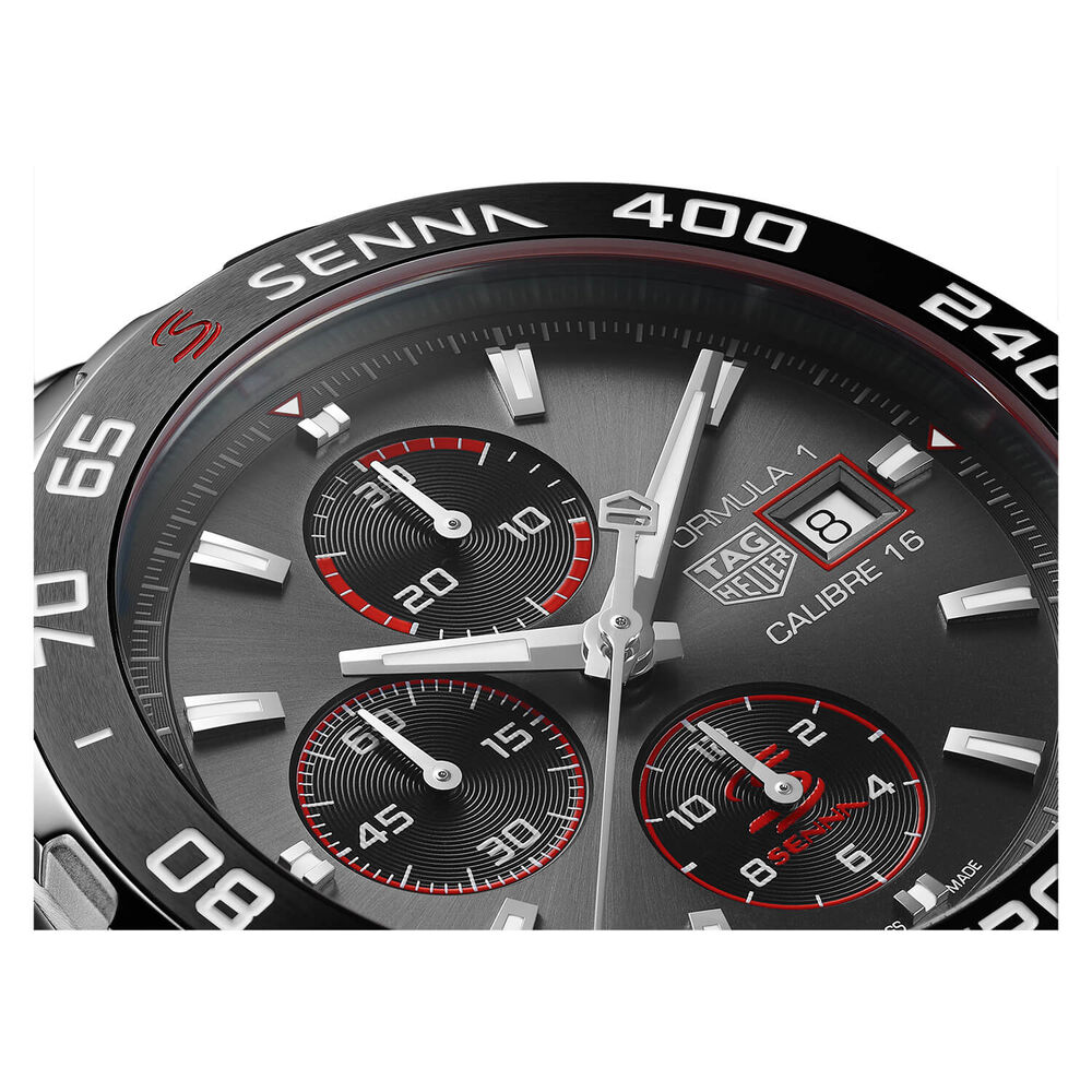 TAG Heuer Formula 1 Chronograph x Senna 44mm Black Dial Stainless Steel Bracelet Watch image number 5