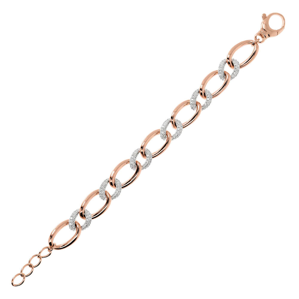 Bronzallure Cubic Zirconia Rose Gold Interlocking Chain Bracelet image number 1