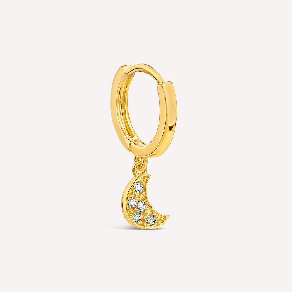 9ct Yellow Gold Cubic Zirconia Set Moon Single Drop Earring