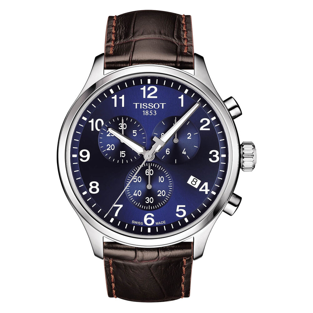 Tissot Chrono Xl 45mm Blue Dial Brown Leather Strap Watch