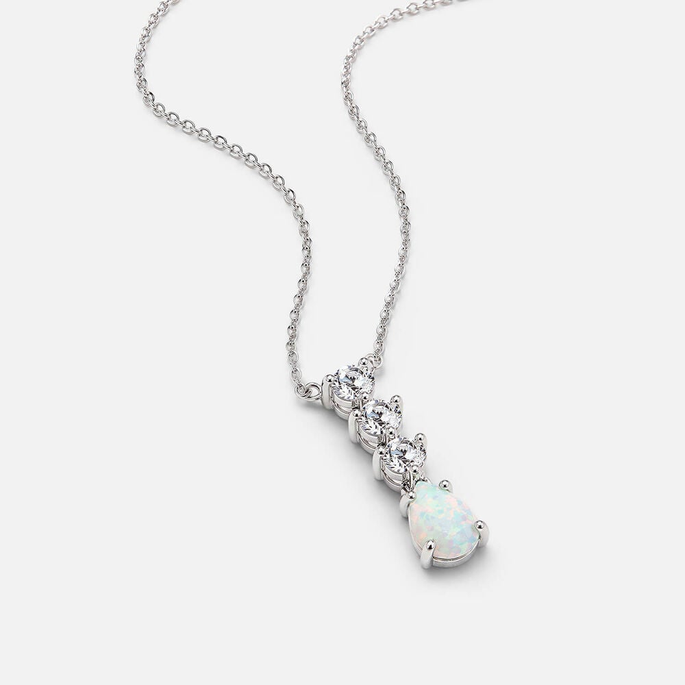 Sterling Silver Pear Opal 3 Cubic Zirconia Top Necklet