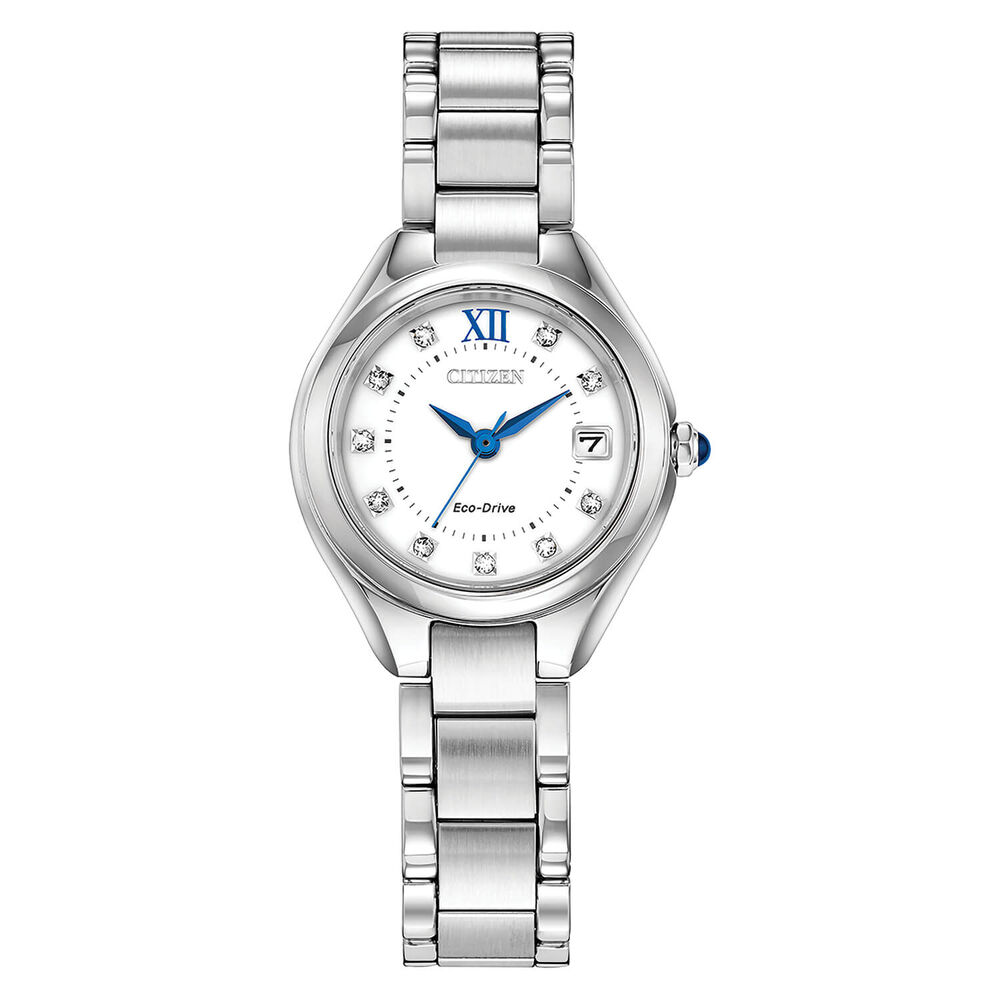 Citizen Eco Drive White Diamond Dot Dial Steel Case Bracelet Watch image number 0