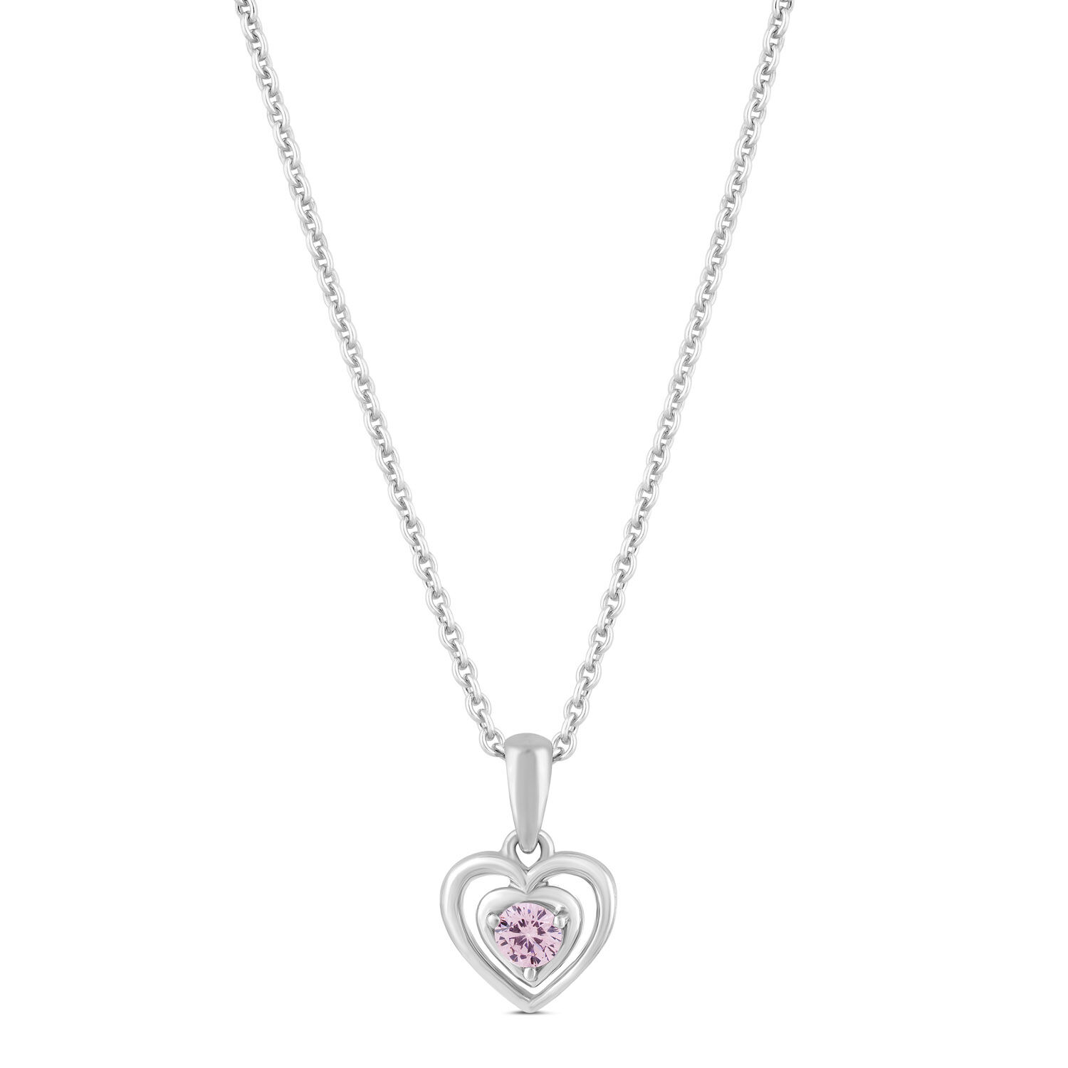 Silver heart necklace with pink hot sale stone