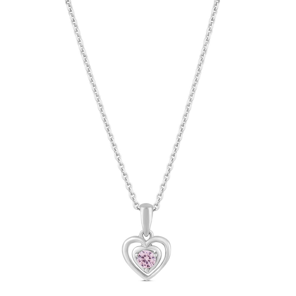 Little Treasure Sterling Silver Pink Crystal Heart Pendant (Chain Included) image number 0