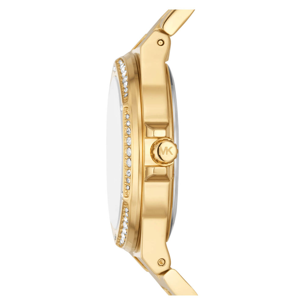 Michael Kors Lennox 37mm MK Cubic Zirconia Set Dial Yellow Gold IP Case Bracelet Watch image number 3