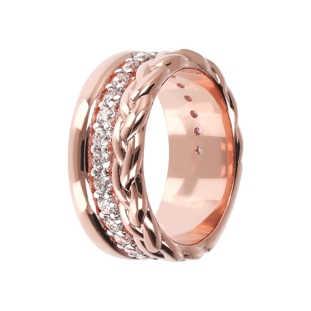 Bronzallure 18ct Rose Gold-Plated Cubic Zirconia Woven Ring