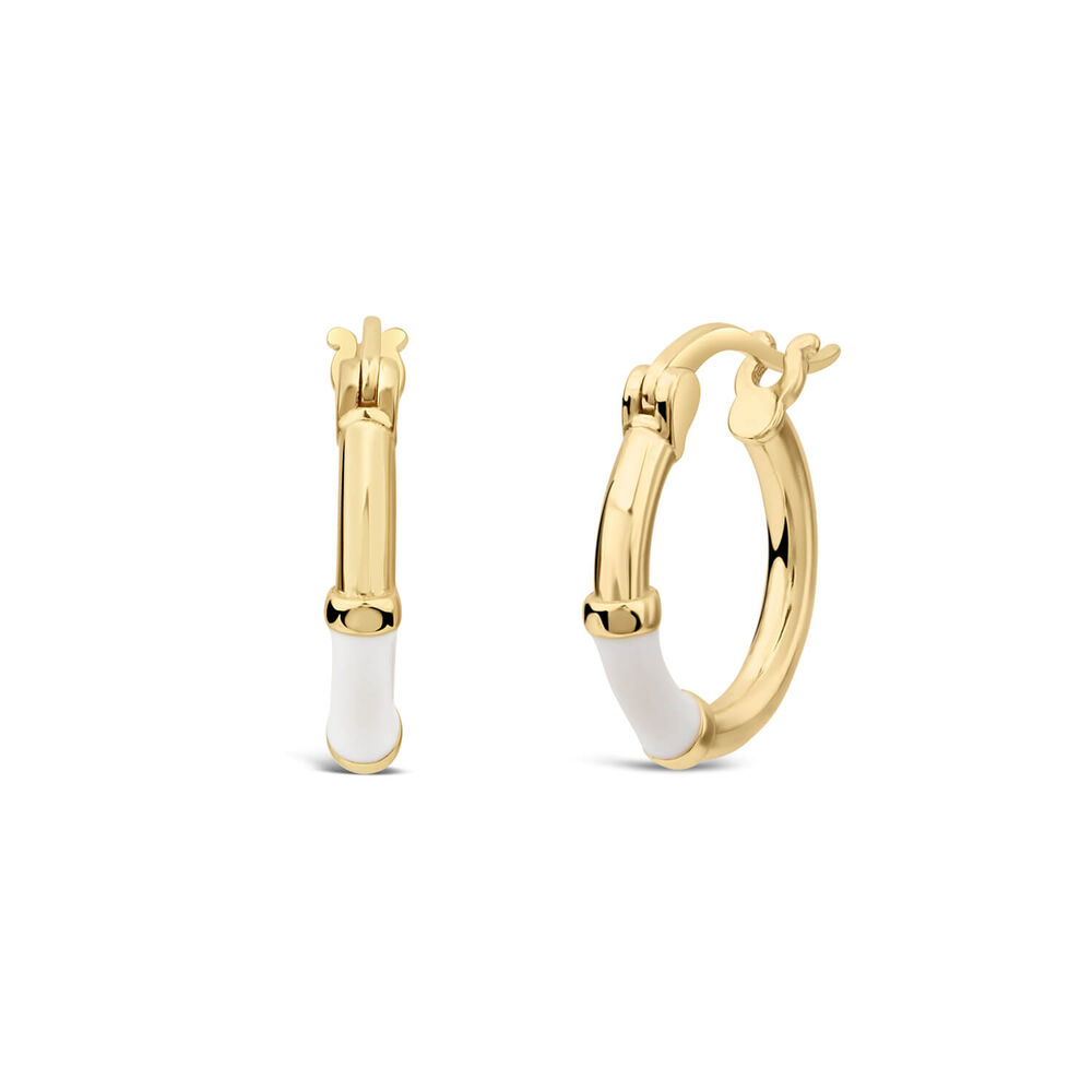 Sterling Silver & Yellow Gold Plated White Enamel Hoop Earrings