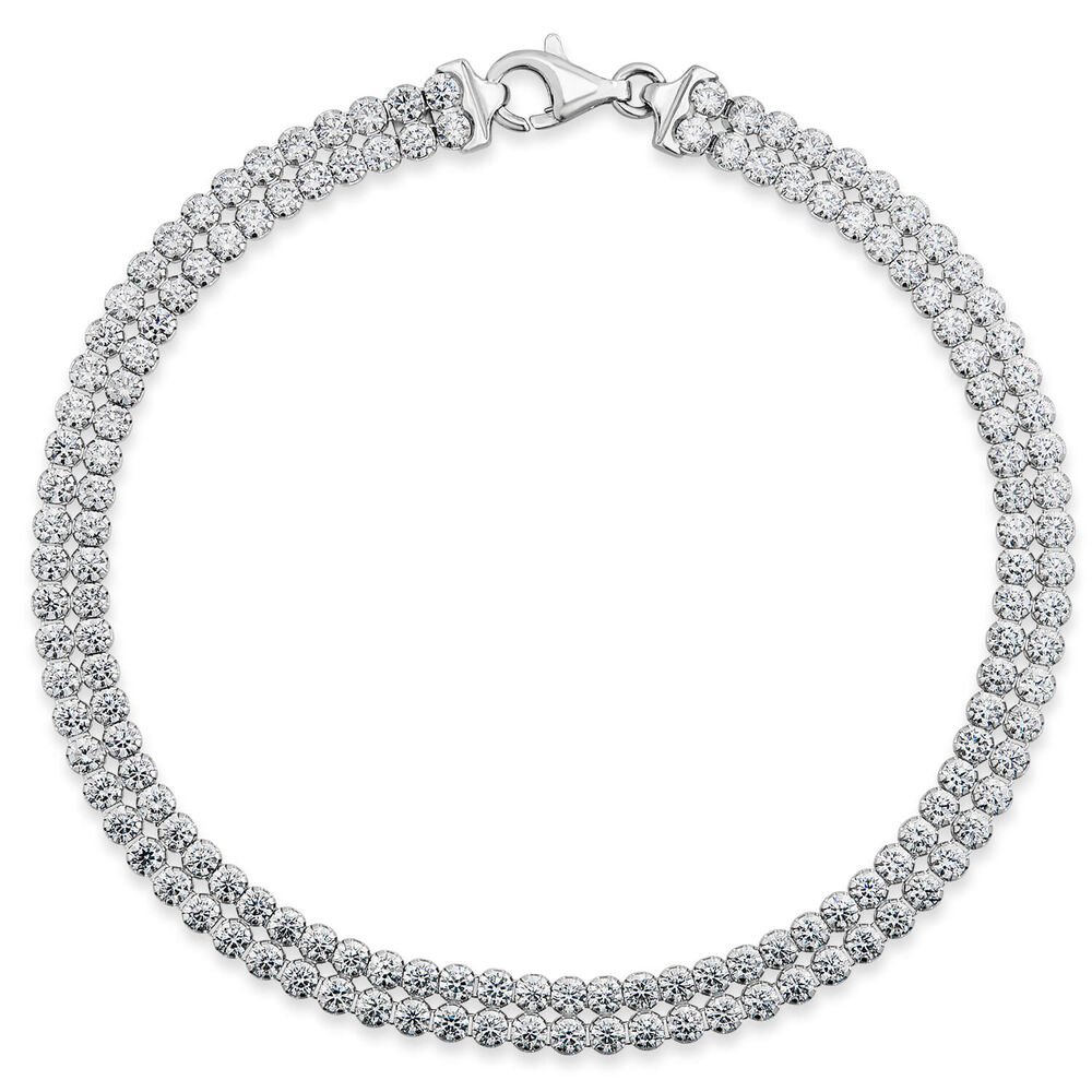 Sterling Silver Double Row Crystal Line Bracelet