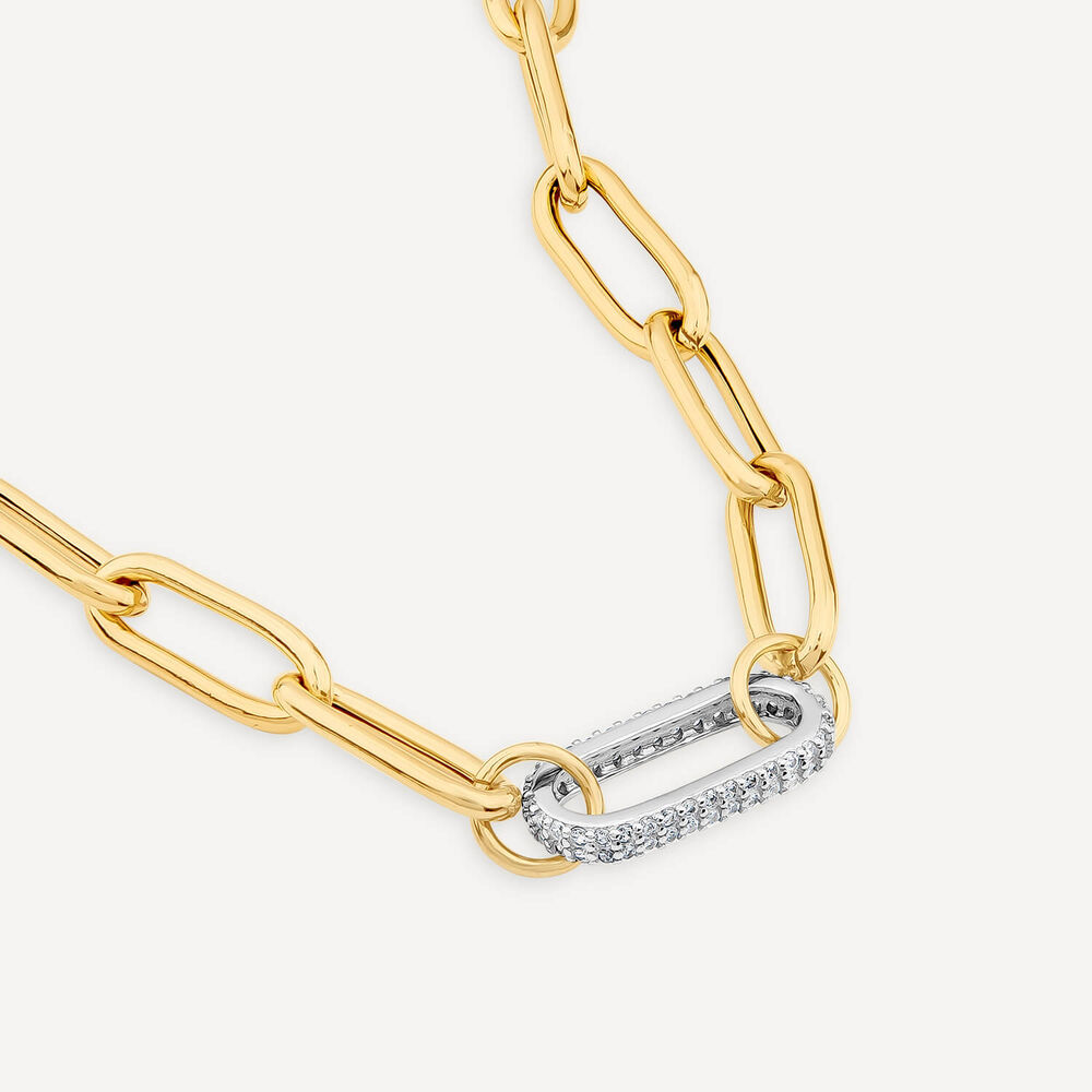 Silver & Yellow Gold Plated Single Cubic Zirconia Set Centre Link Necklet image number 3
