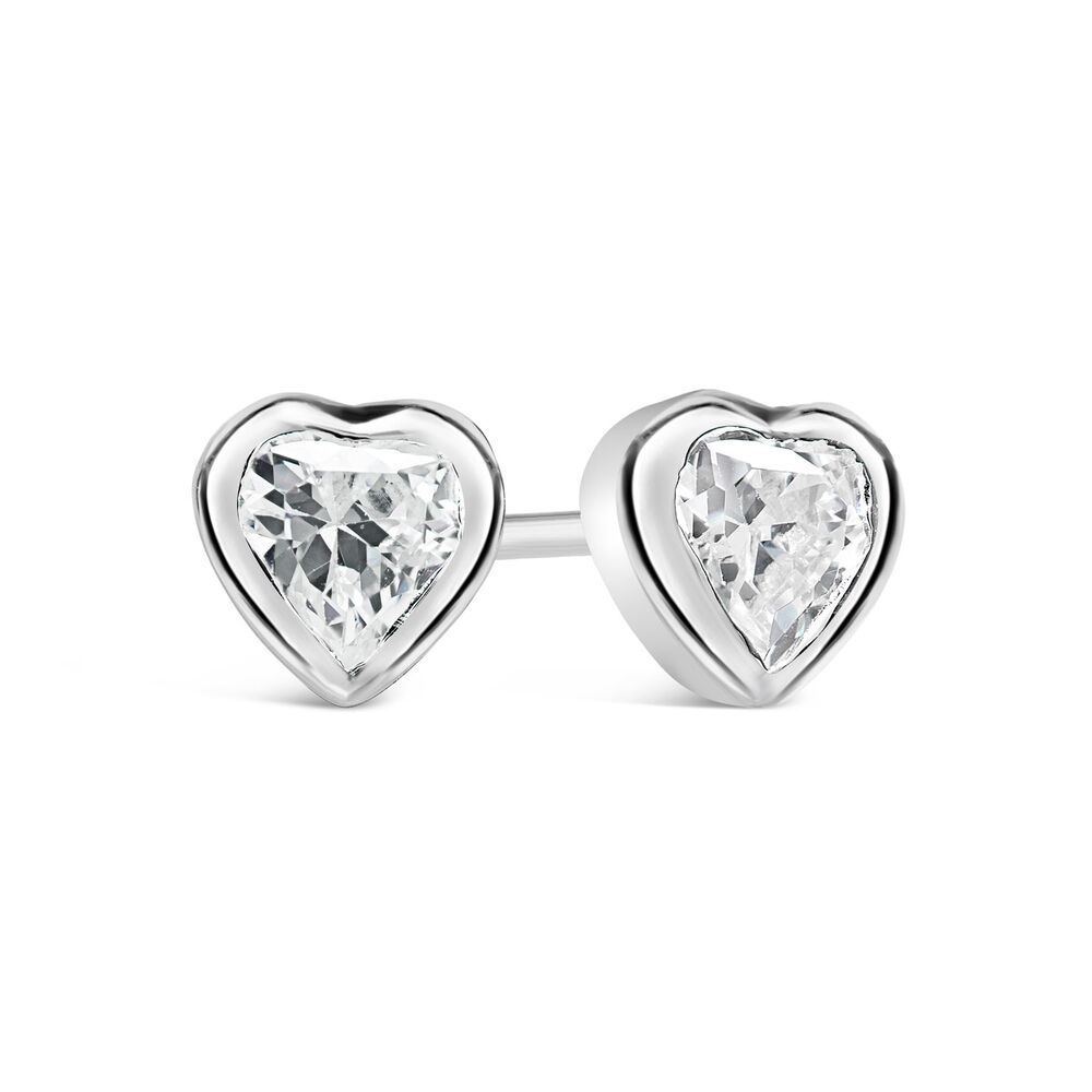 Silver cubic zirconia heart stud earrings