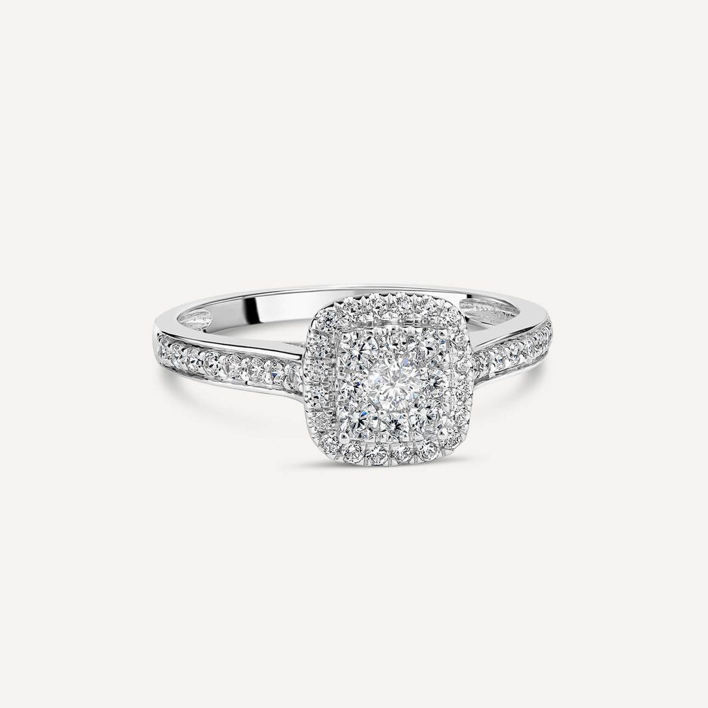 18ct White Gold Tulip Setting Diamond Square Halo Stone Shoulders 0.50 Carat Diamond Ring image number 2