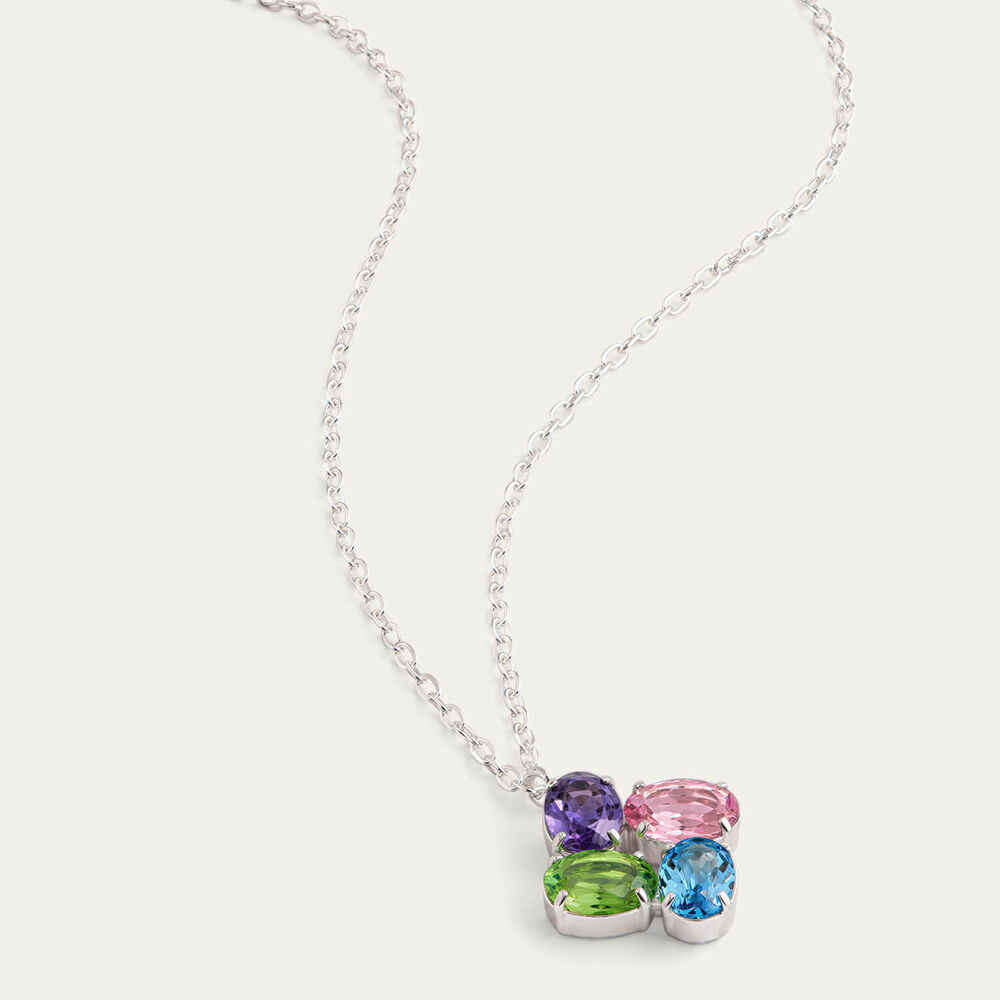 Sterling Silver 4 Multi Colour Oval Cubic Zirconia Pendant