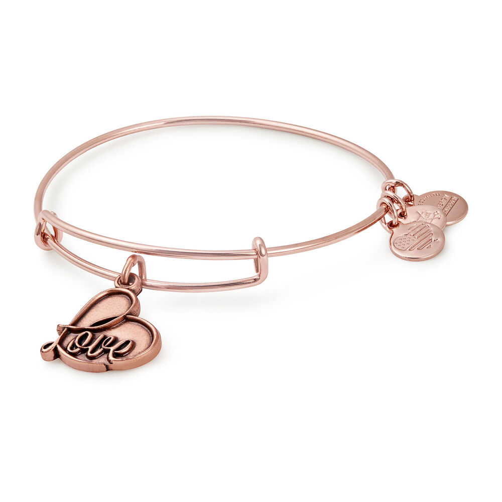 Alex And Ani Love Rose Gold Charm Bangle image number 0