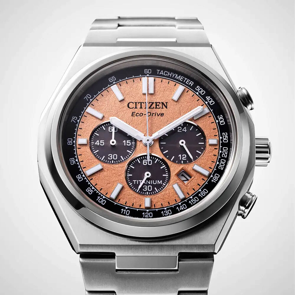 Citizen Zenshin Chrono Super Titanium™ 42mm Salmon Dial Bracelet Watch image number 2