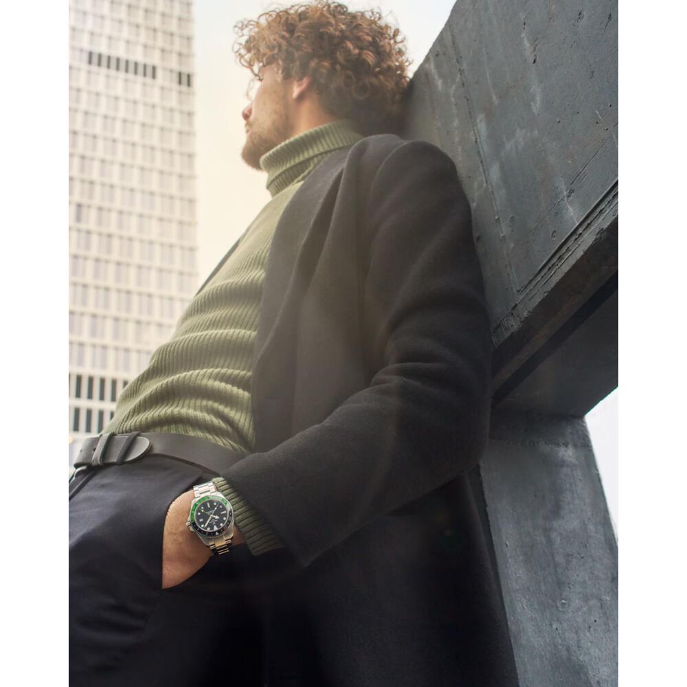 Certina DS Action GMT Powermatic 80 41mm Black Dial Green & Black Bezel Steel Bracelet Watch image number 6