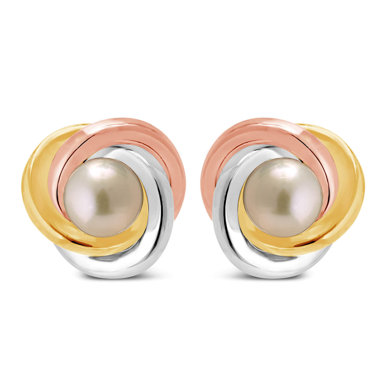 9ct Yellow White and Rose Gold Pearl Earrings