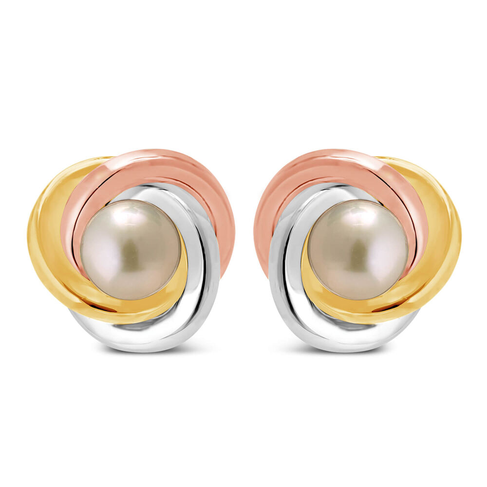 9ct Yellow, White and Rose Gold Pearl Earrings image number 0