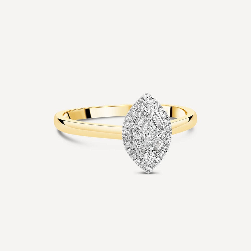 18ct Yellow Gold Marquise Shape 0.25ct Diamond Cluster Engagement Ring image number 2