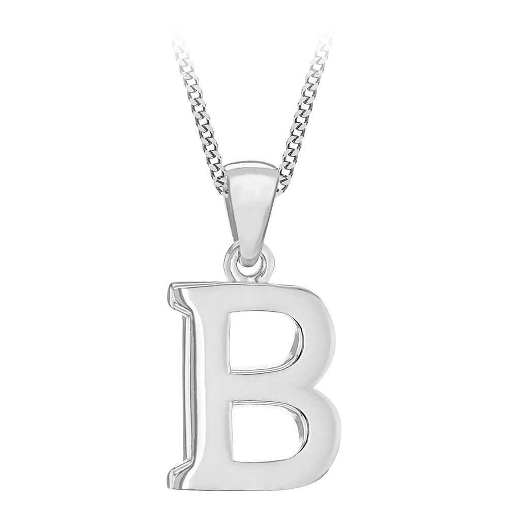 Sterling Silver Block Initial B Pendant (Chain Included)